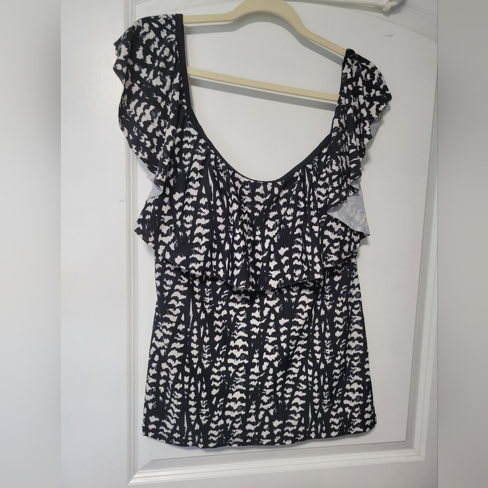 RAISIN CURVE 20W BLACK AND WHITE SWIM TOP TANKINI OFF SHOULDER